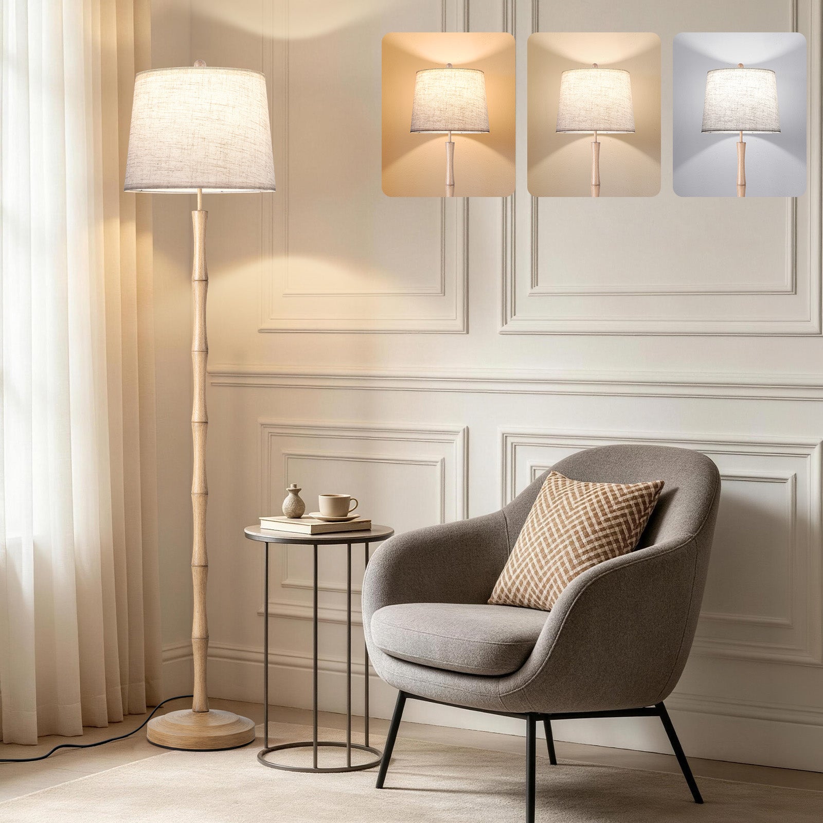 SUNMORY 63" Tall Boho Real Wood Floor Lamps
