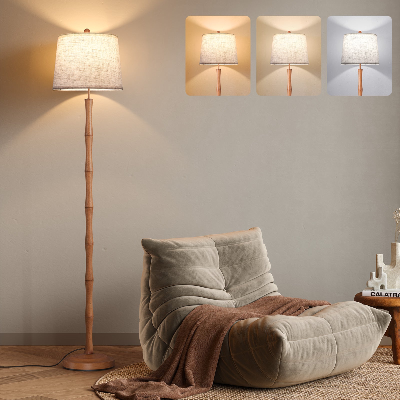 SUNMORY 63" Tall Boho Real Wood Floor Lamps