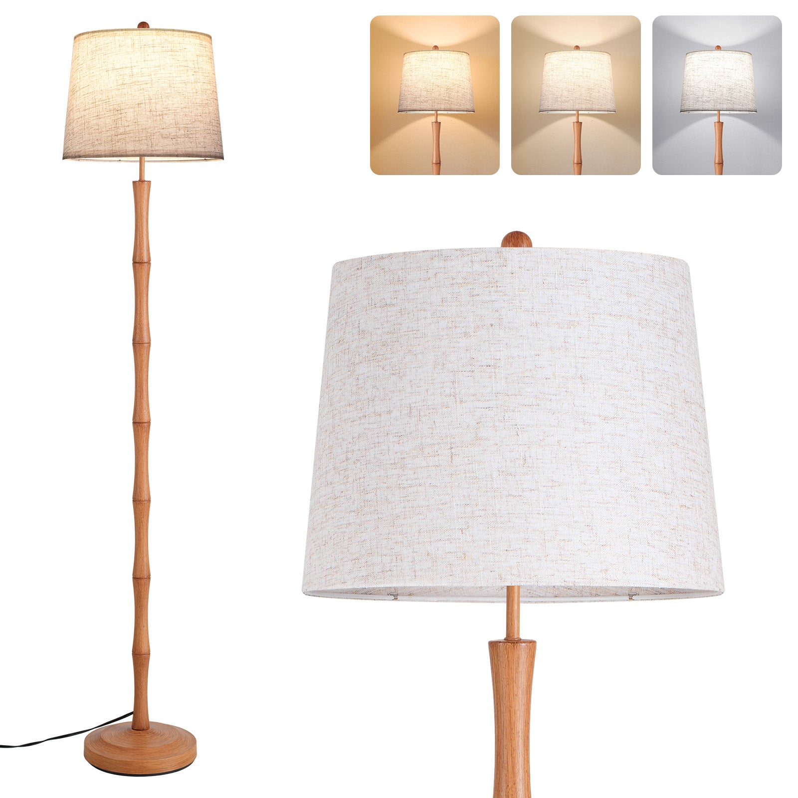 SUNMORY 63" Tall Boho Real Wood Floor Lamps
