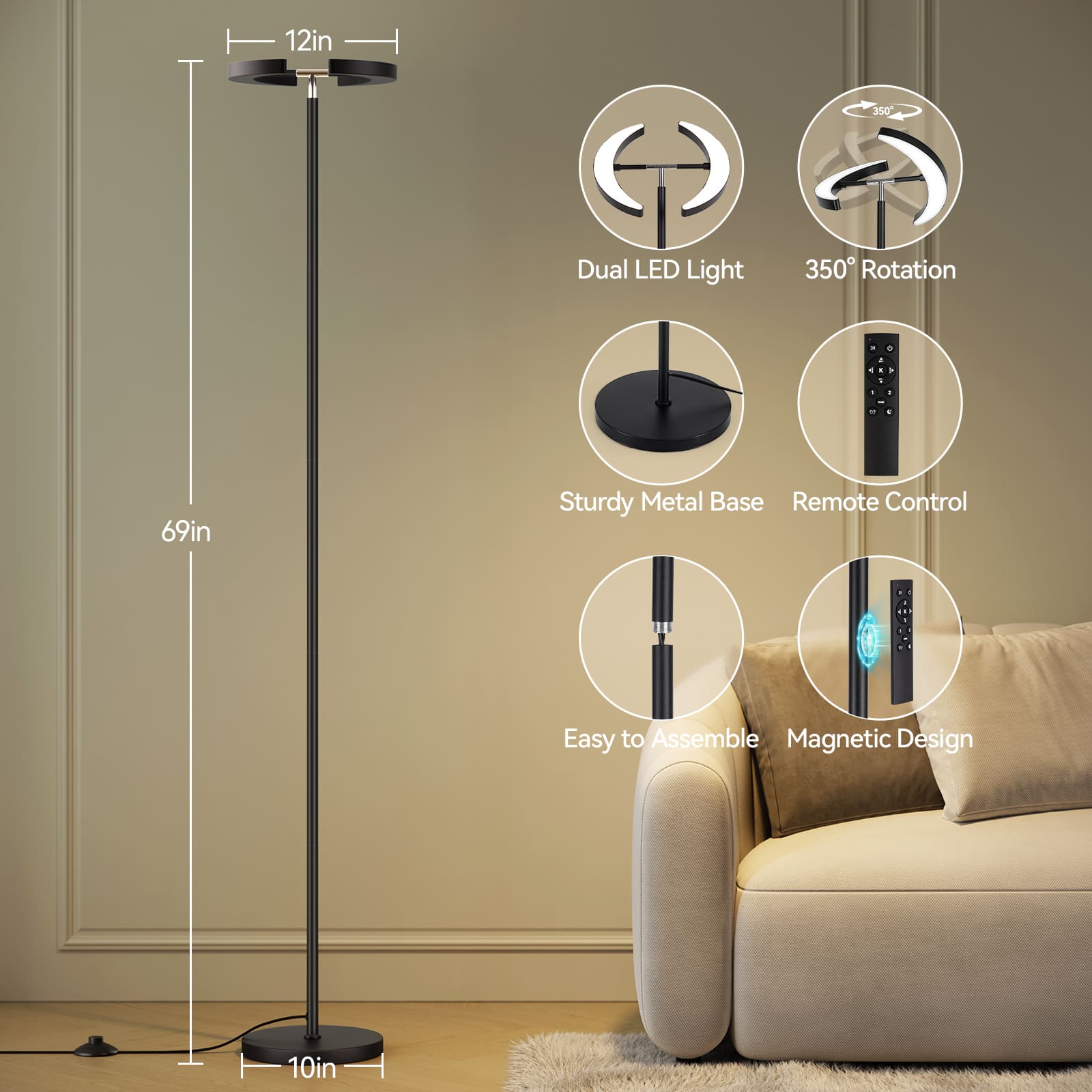 Dual-Moon Dimmable LED Floor Lamp
