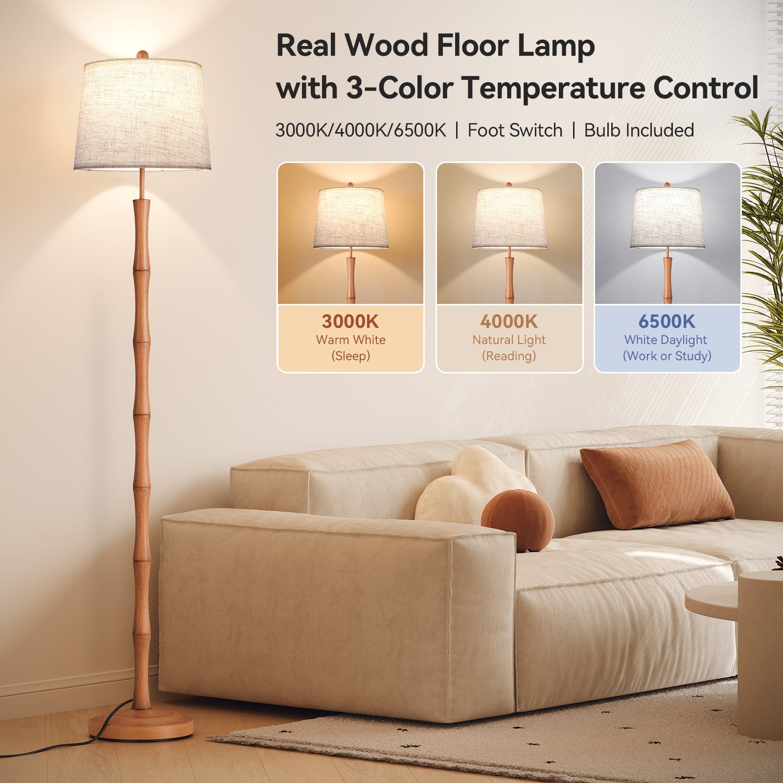 SUNMORY 63" Tall Boho Real Wood Floor Lamps
