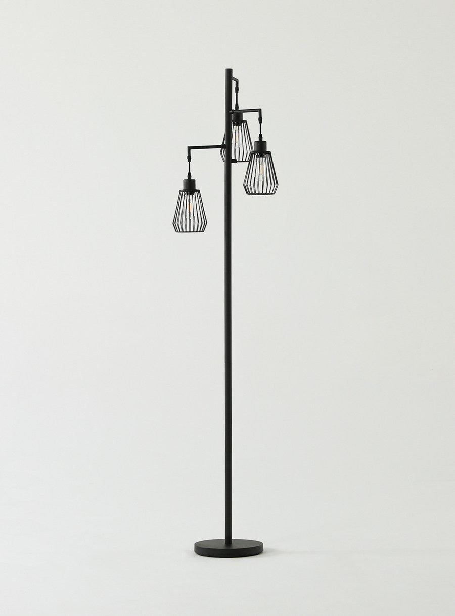 EDISHINE Industrial Floor Lamp With 3 LED Edison Bulbs – Dimmable, Black Metal, Multi-Arm