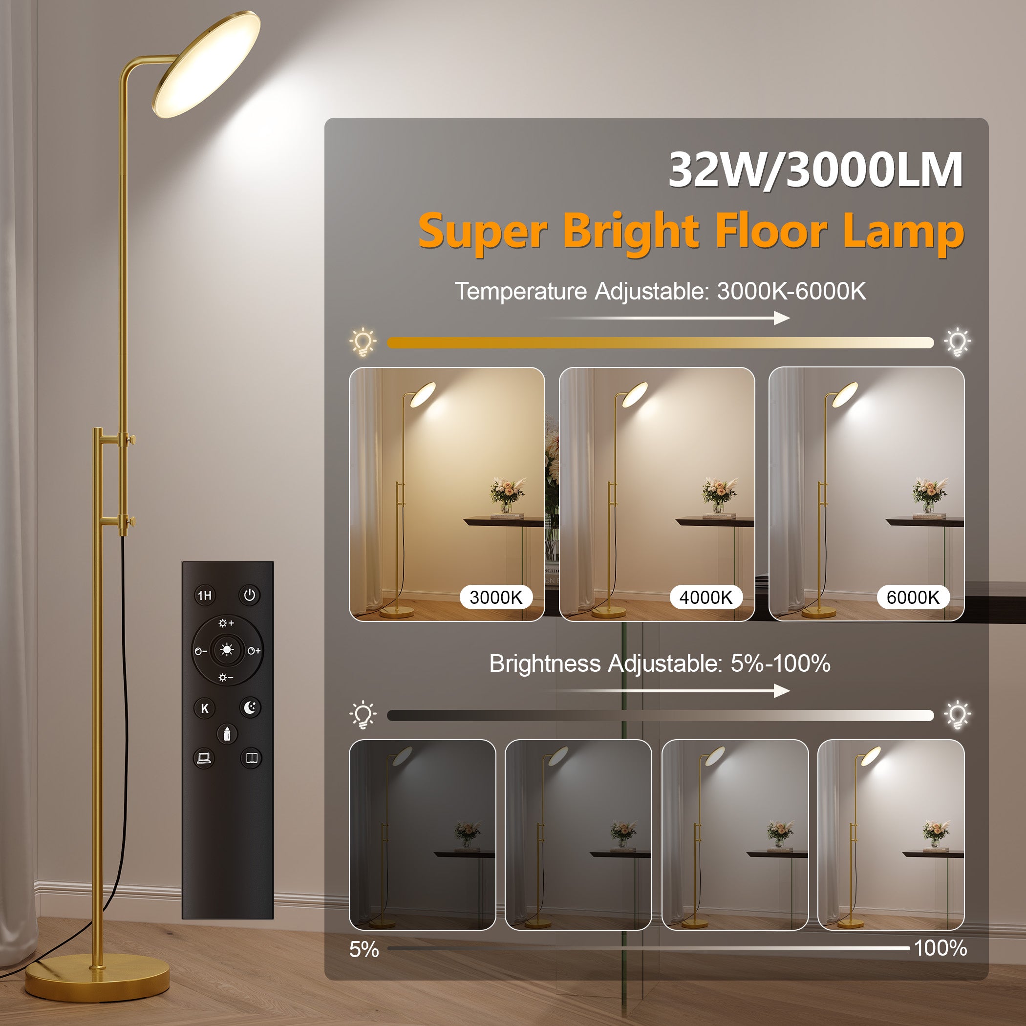 SUNMORY 32W Dimmable LED Floor Lamp with Remote