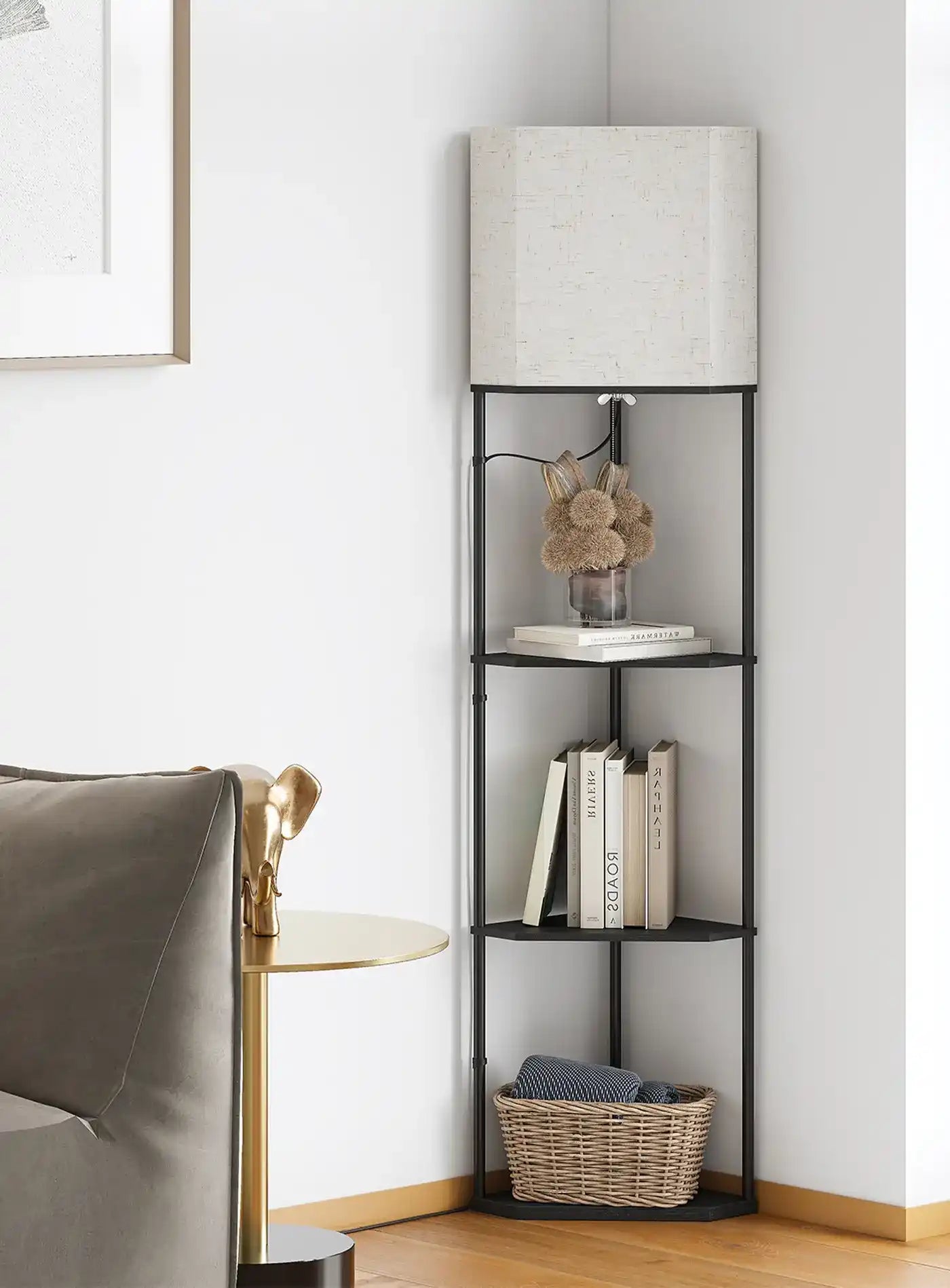 SUNMORY Sector Corner Shelf Lamp with Linen Shade