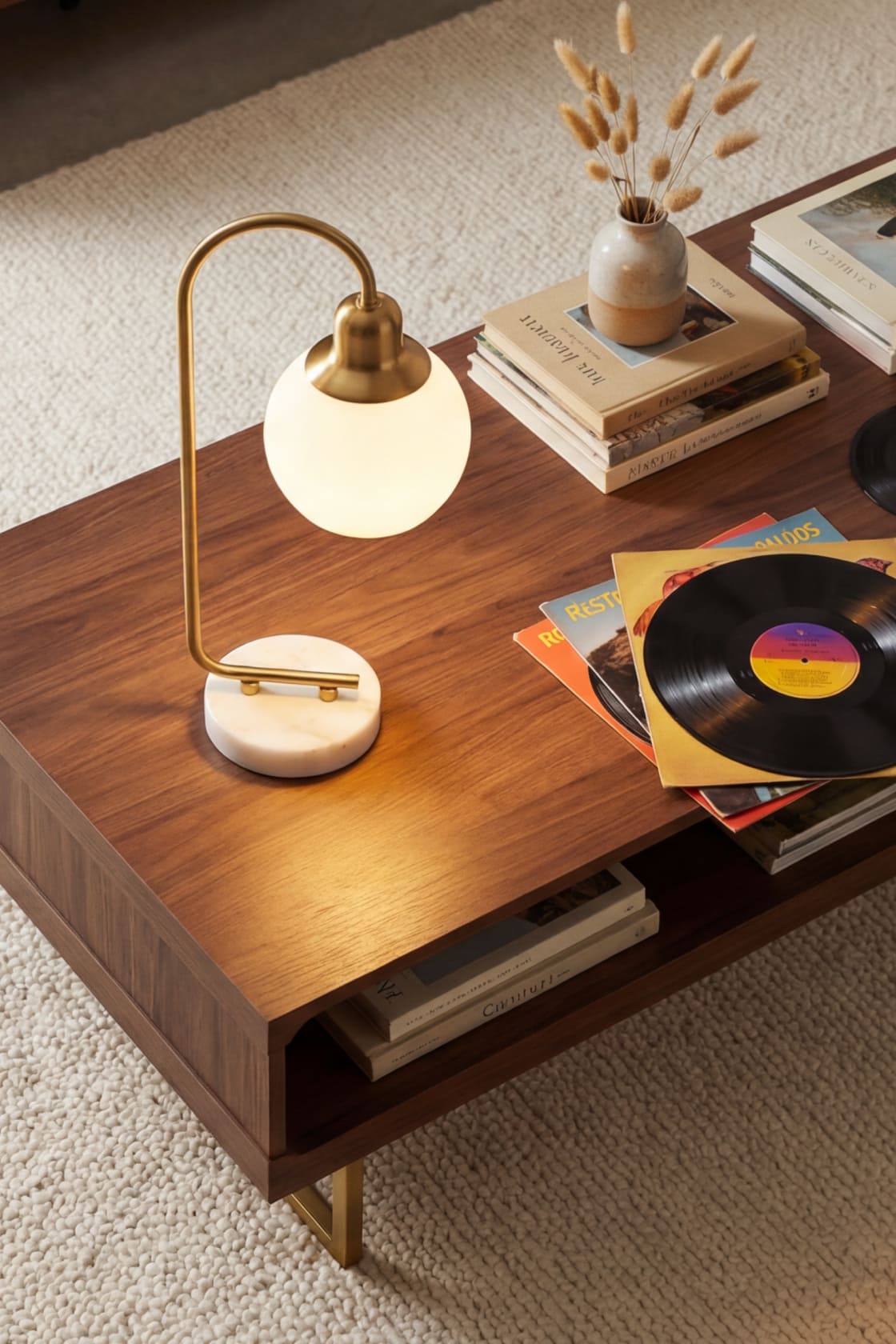 Close-up of the Sunmory marble table lamp showing the unique natural veining of the solid base and the modern metal arc design.