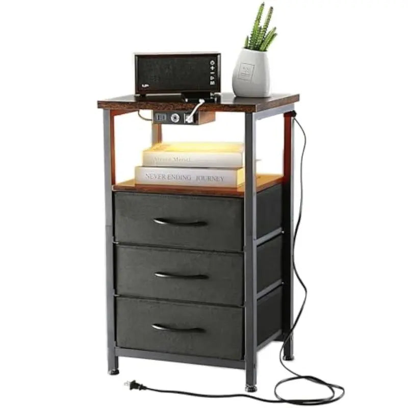 SUNMORY Nightstand with Charging Station & Dimmable LED Light