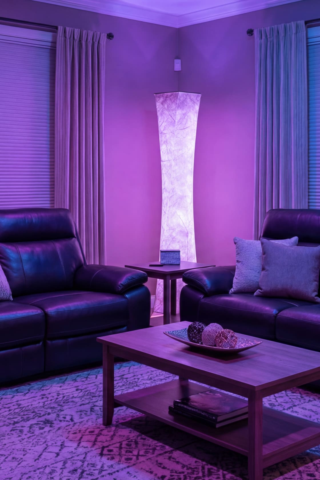 Image showing the LED slim waist floor lamp flashing and changing colors in sync with music during a party or gaming session.