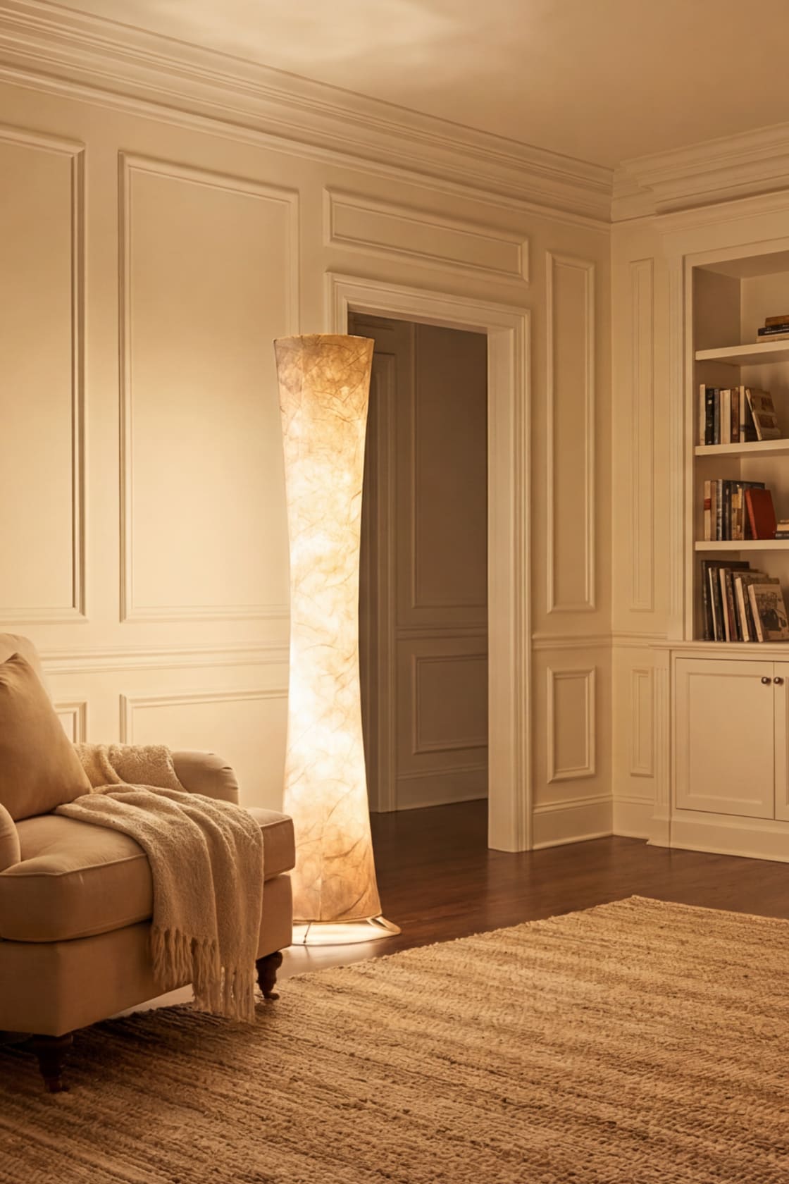 Close-up texture shot of the Tyvek lampshade, highlighting its smooth, premium, and wrinkle-free quality while diffusing the bright 1800LM LED light softly.