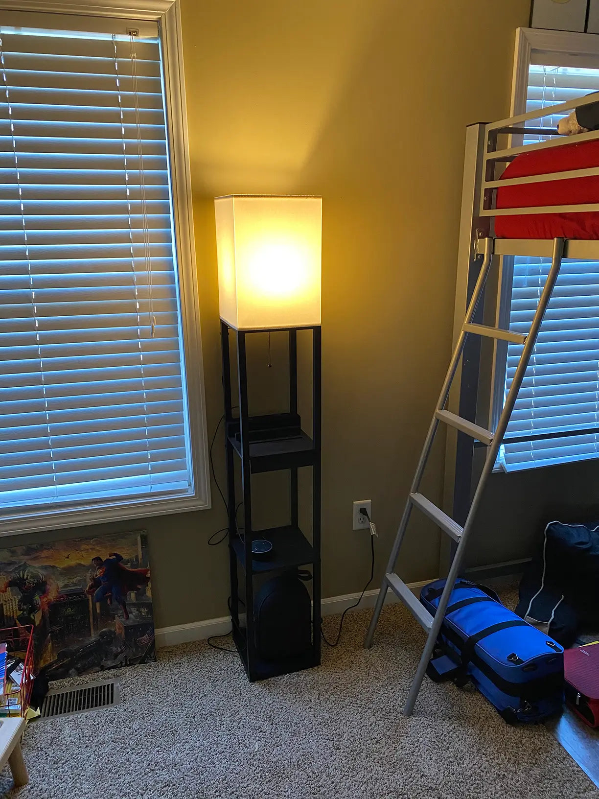A sleek, smart LED RGB floor lamp showcasing a beautiful gradient of colors, designed to provide customizable mood lighting and ambiance in a contemporary interior.
