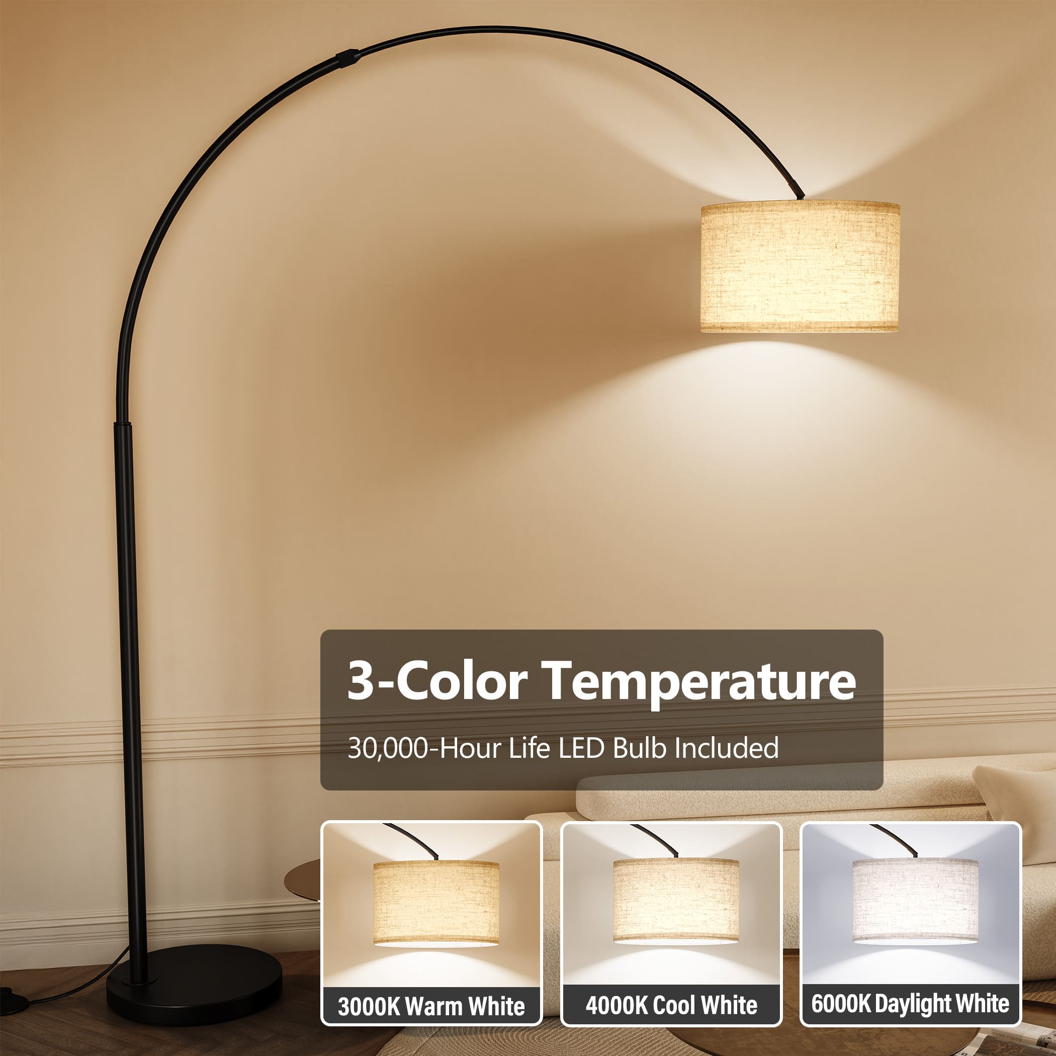 A user adjusting the brightness and color temperature settings of a floor lamp via a remote control.