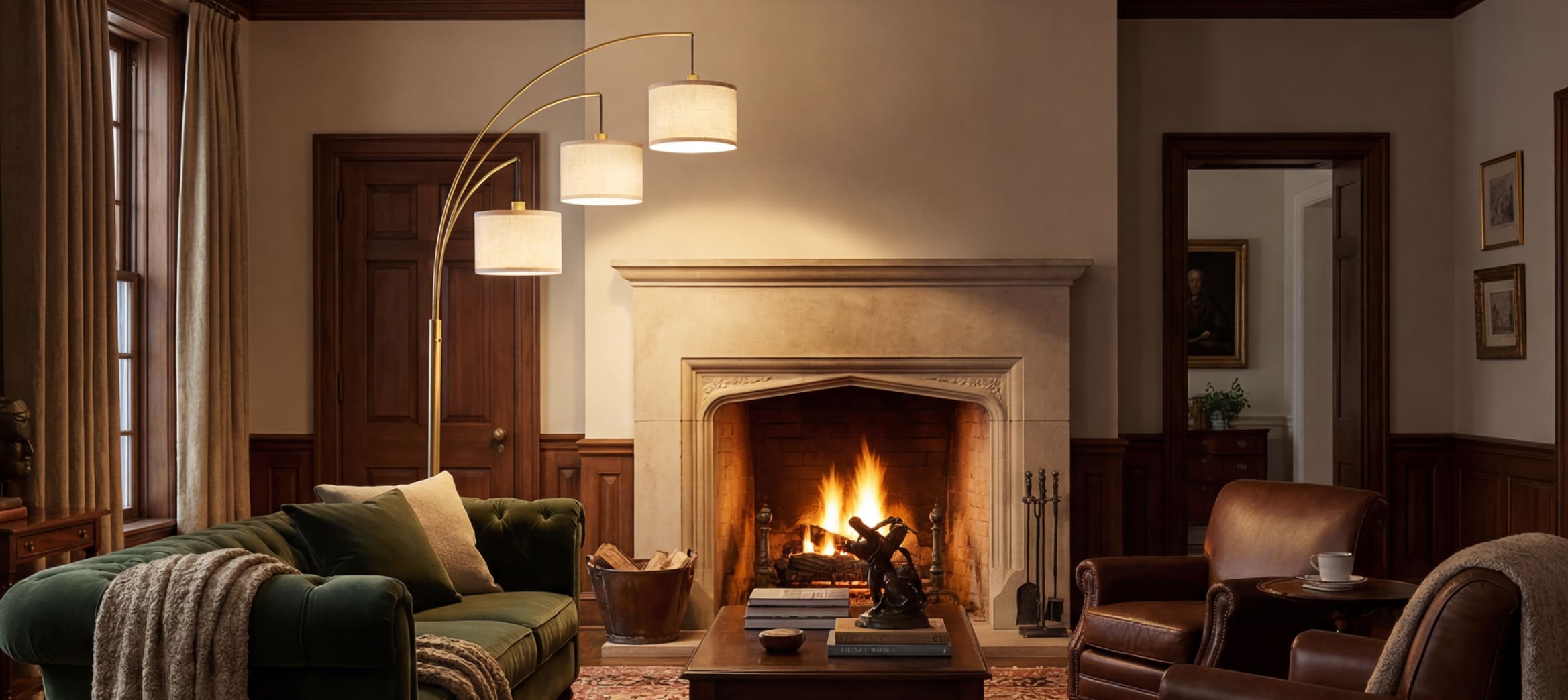 The Sunmory 3-light arc floor lamp (78 inches tall) with a 360° rotatable stanchion, rotary switch control, and cozy linen drum shades, perfect for modern living room lighting and decoration.