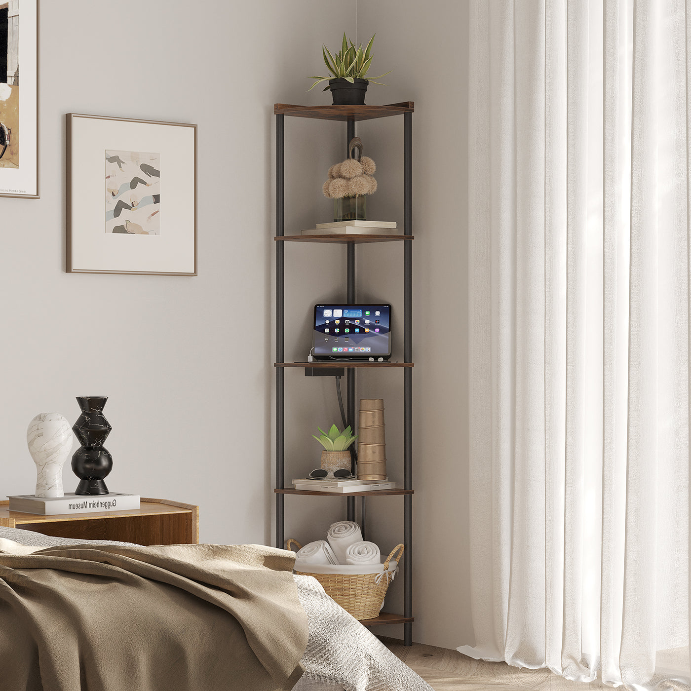 Elevate Your Convenience with SUNMORY's 5-Tier Corner Shelf Stand with Drawer