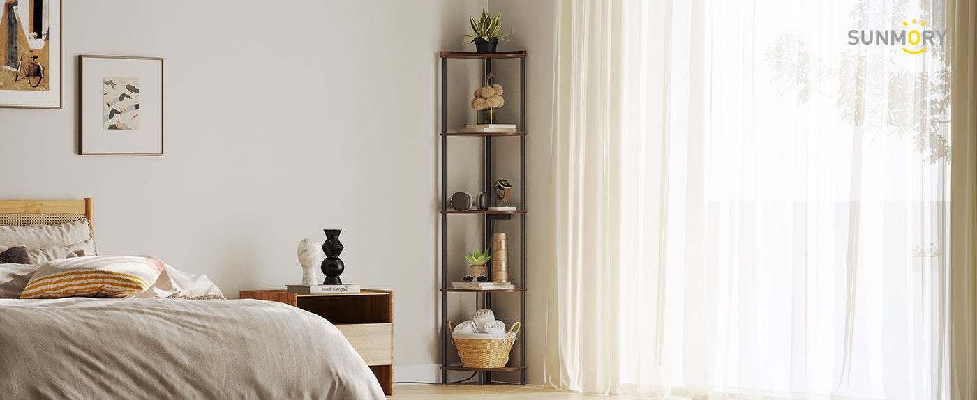 Elevate Your Bedroom Elegance with SUNMORY's 5 Tier Corner Shelf Stand