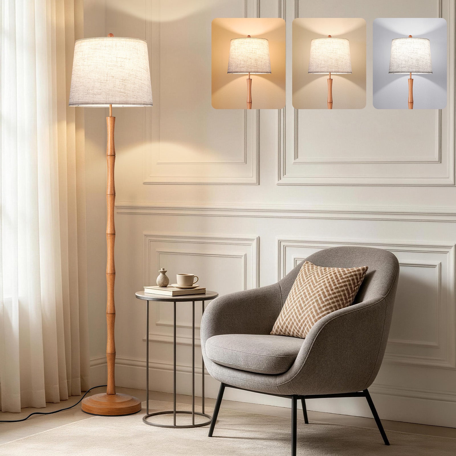 SUNMORY 63" Tall Boho Real Wood Floor Lamps