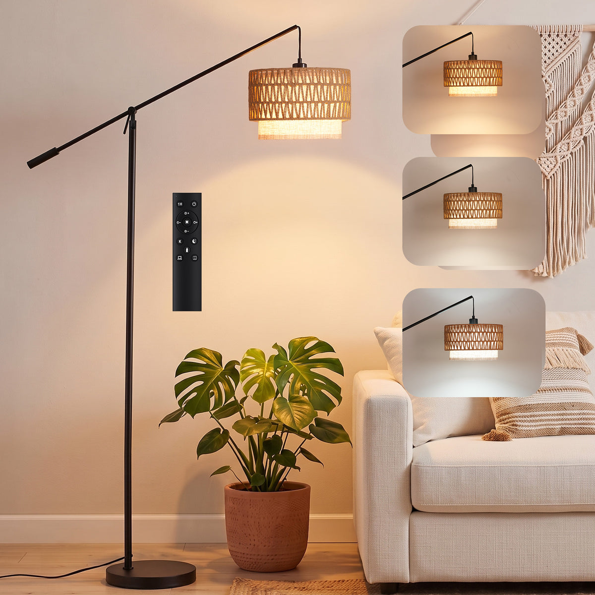 SUNMORY Boho Floor Lamp with Remote Control
