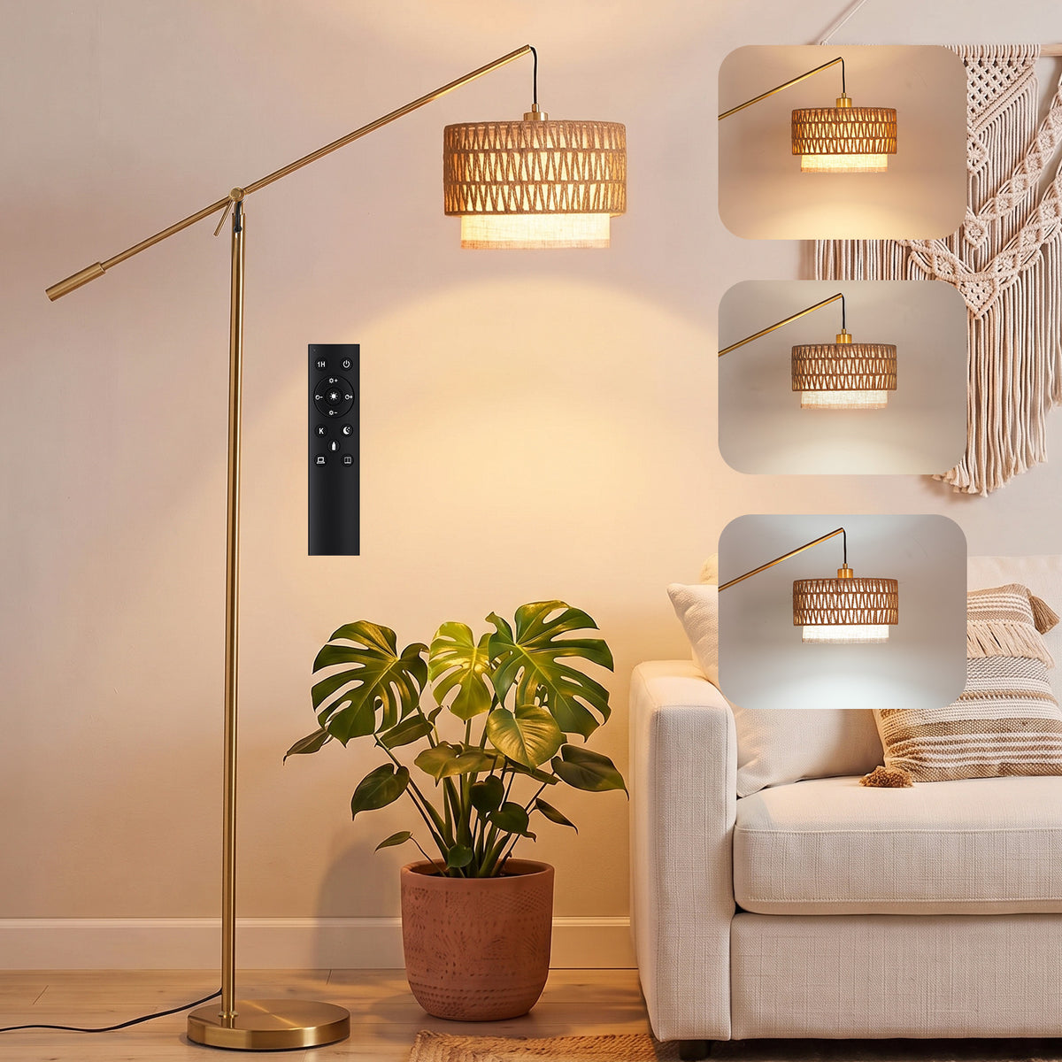 SUNMORY Boho Floor Lamp with Remote Control