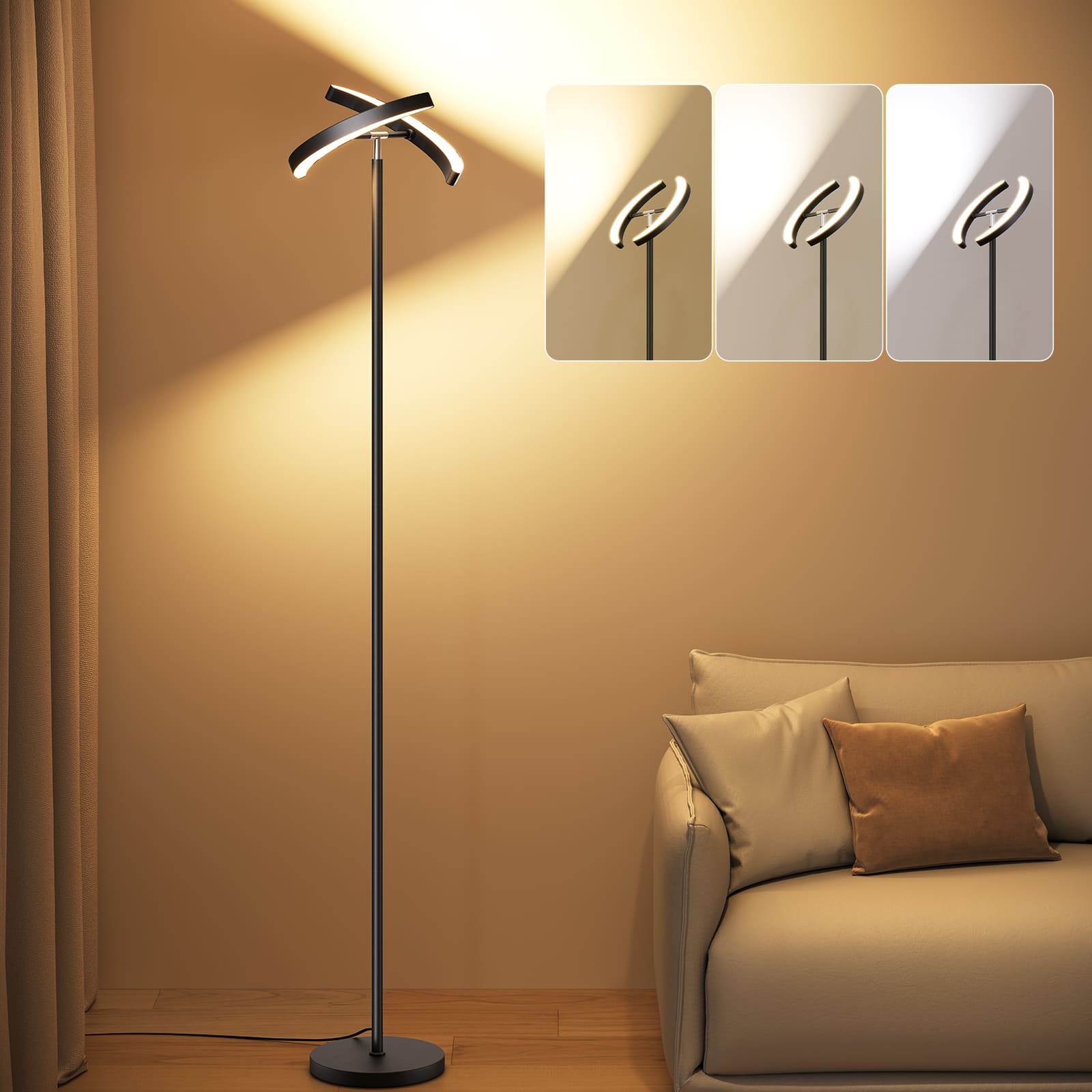 Dual-Moon Dimmable LED Floor Lamp