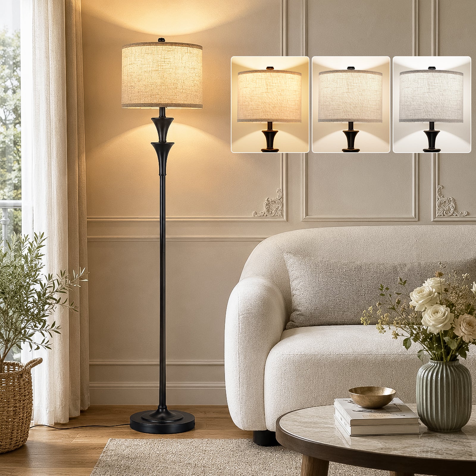 SUNMORY 63" Floor Lamps for Living Room，Tall Standing Lamp with LED Bulb