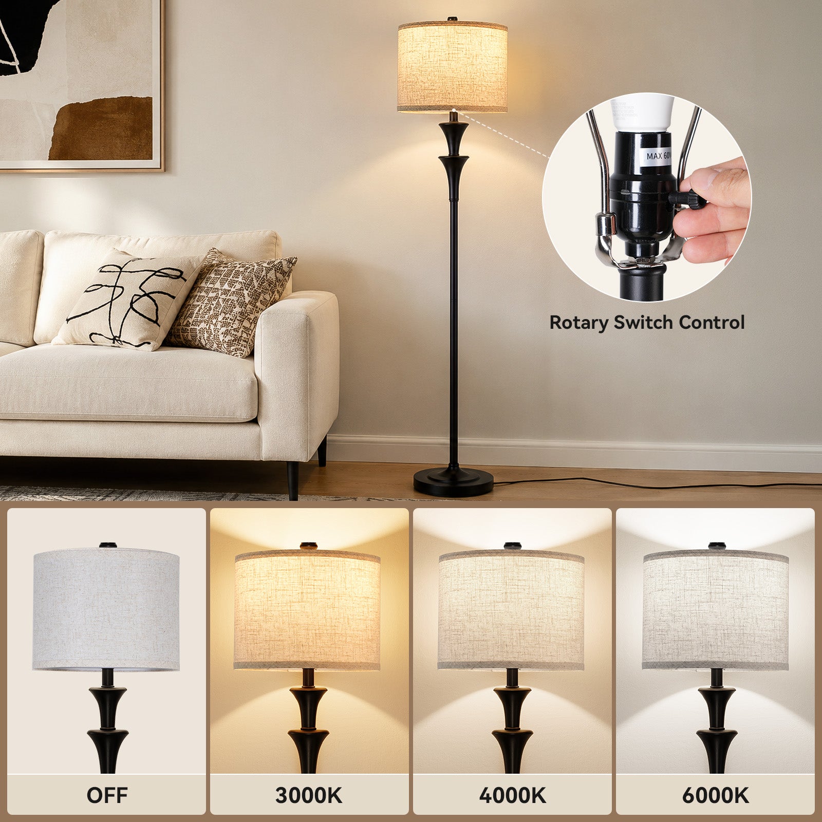 SUNMORY 63" Floor Lamps for Living Room，Tall Standing Lamp with LED Bulb