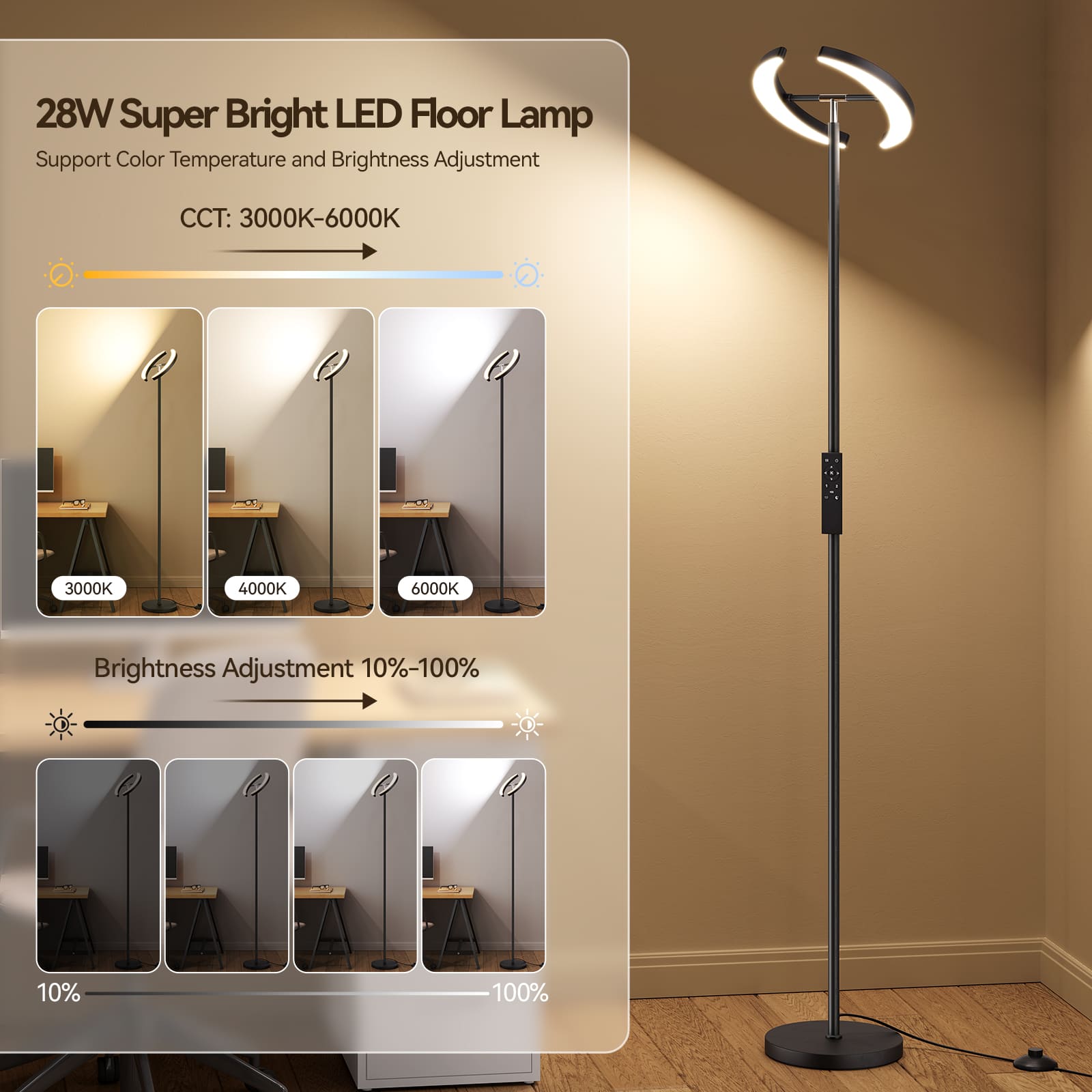Dual-Moon Dimmable LED Floor Lamp