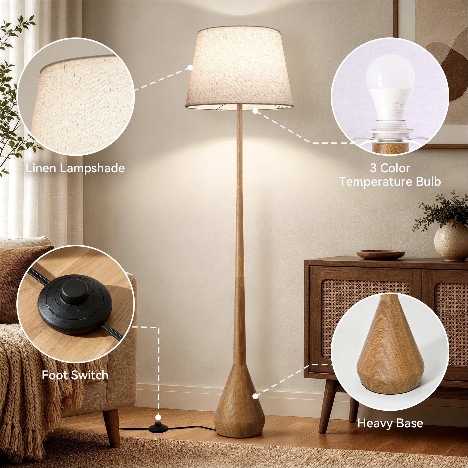 SUNMORY 65" Mid Century Modern Floor Lamp