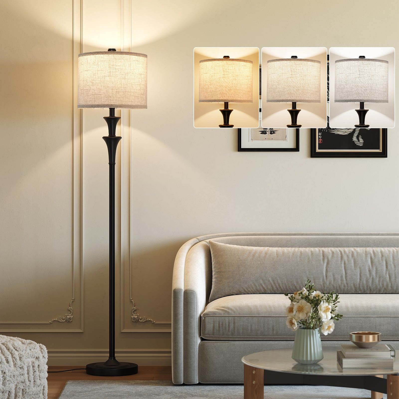 SUNMORY 63" Floor Lamps for Living Room，Tall Standing Lamp with LED Bulb