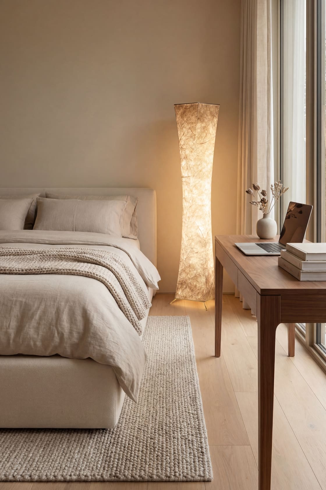 Visual display of the slim waist floor lamp showcasing the difference between the three conventional CCT modes and the dynamic RGB gradient light.