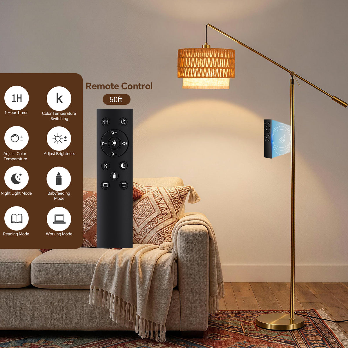 SUNMORY Boho Floor Lamp with Remote Control