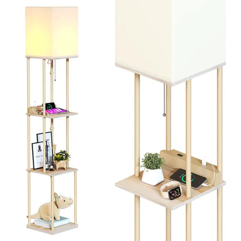 Floor Lamp With Shelves And USB Port