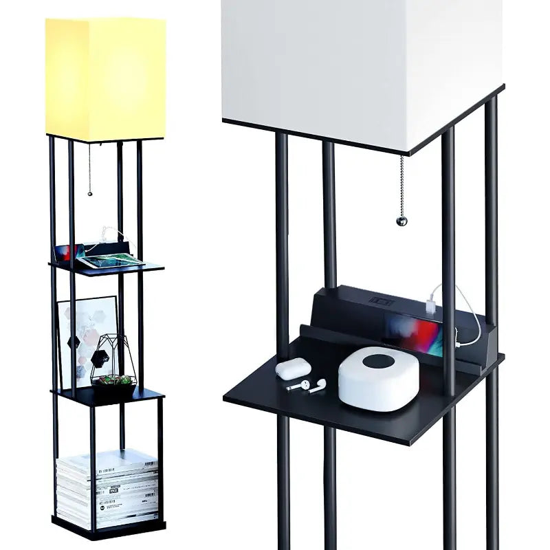 Floor Lamp With Shelves And USB Port