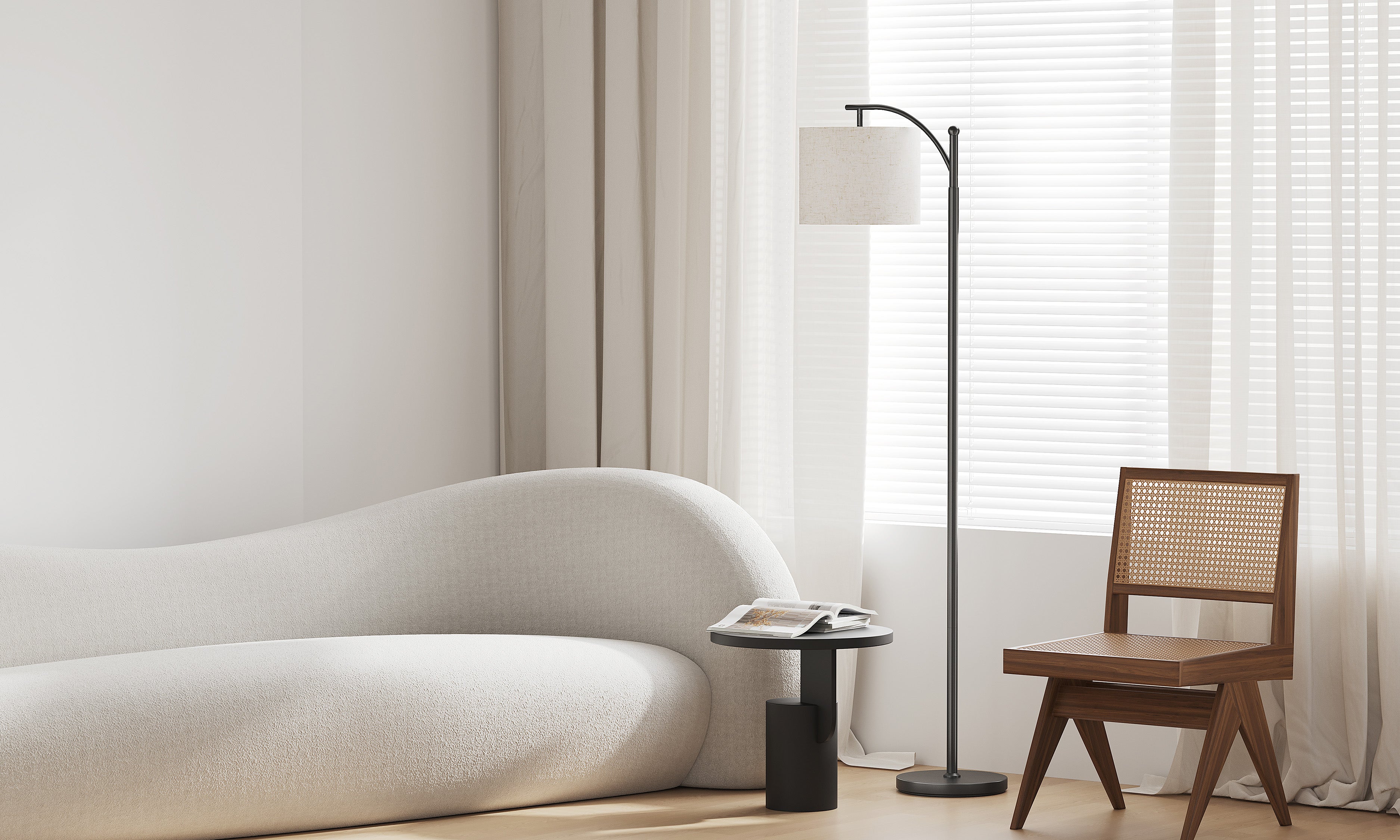 Sunmory Modern Arc Floor Lamp with Linen Shade – 3 Color Modes