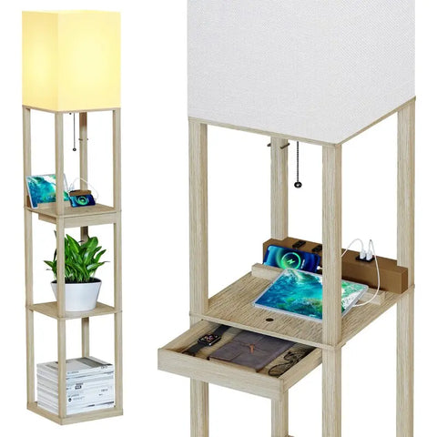 Wood Shelf Floor Lamp