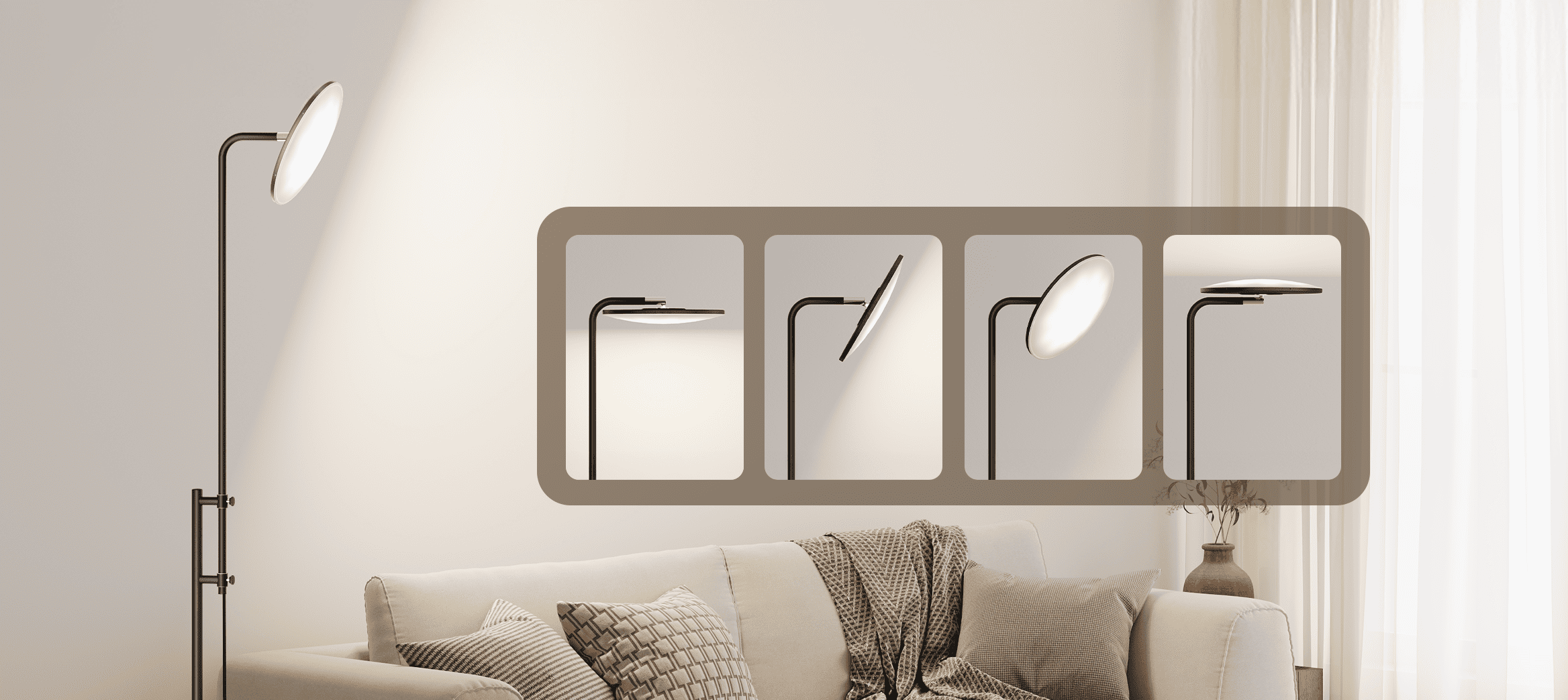 The modern minimalist LED floor lamp (42"-70" height adjustable), showcasing its ultra-bright 3000LM light, magnetic remote, and adjustable head, perfect for living room, office, or bedroom corner.